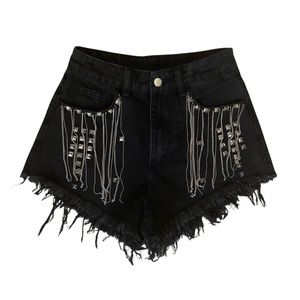 Chain fringe and studded shorts